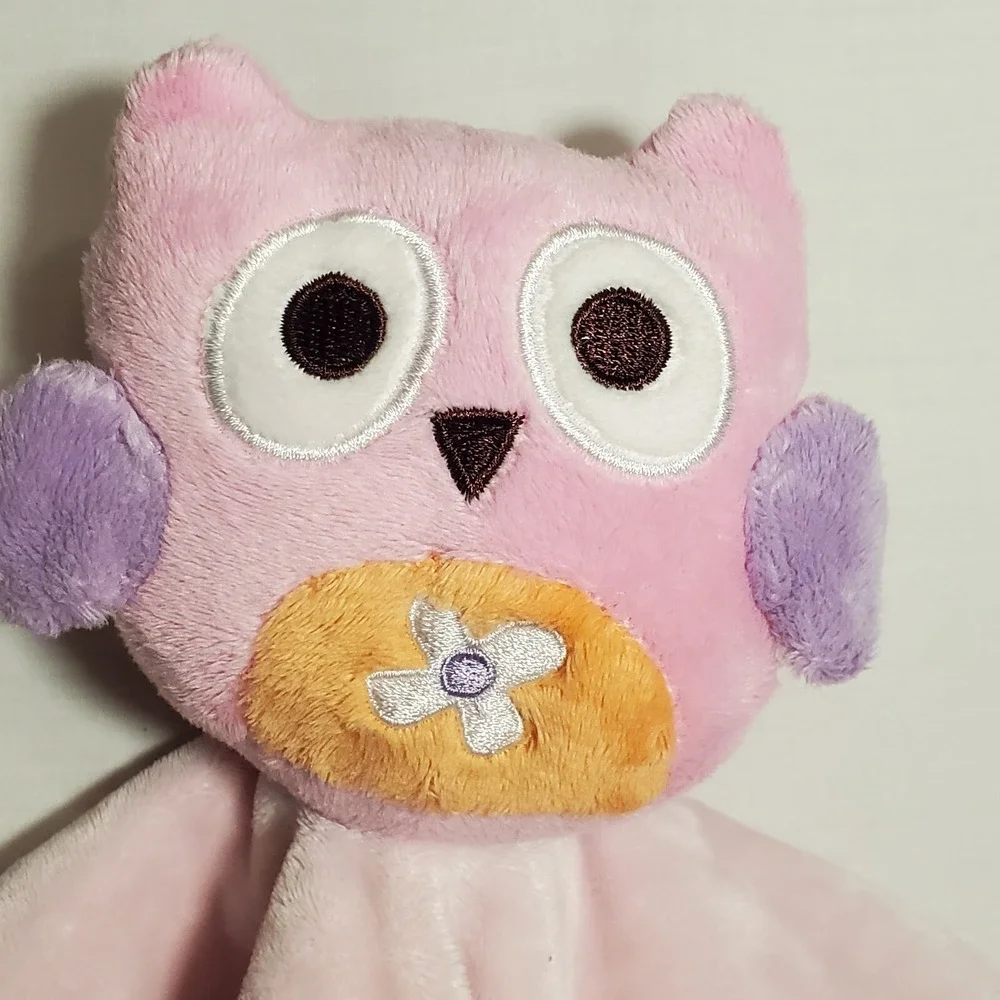 BananaFish Studio Pink Purple Owl Baby Lovey Velour Soft Security Blanket - Picture 3 of 16